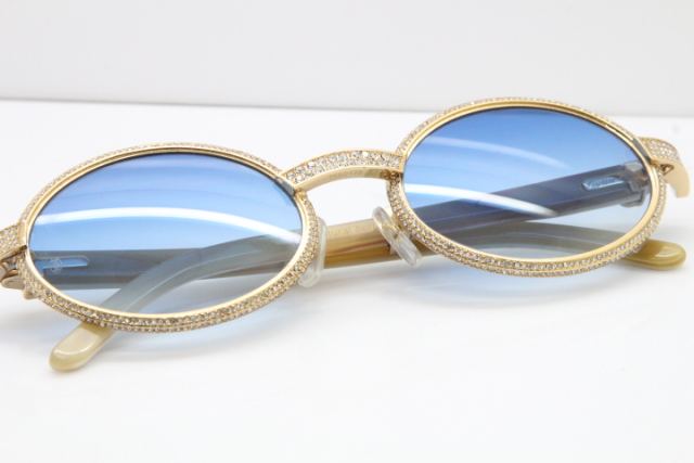 Cartier Smaller Big Stones 7550178 White Genuine Natural Horn Sunglasses Vintage In Gold Blue Lens（Limited edition）