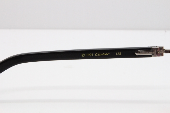 Cartier Rimless 3524012 Heart Black Aztec Sunglasses in Silver Mirror Red Lens