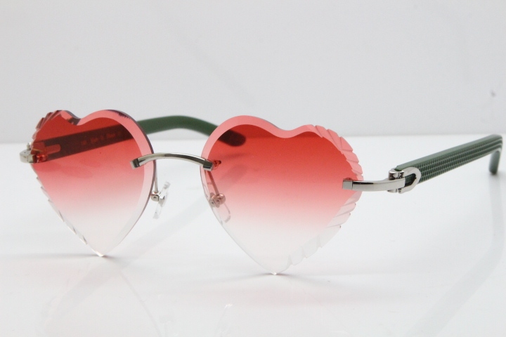 Cartier Rimless 3524012 Heart Green Aztec sunglasses in Gold Red Lens