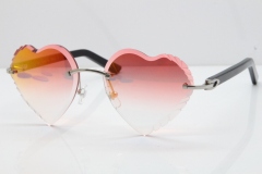 Cartier Rimless 3524012 Heart Black Aztec Sunglasses in Silver Mirror Red Lens