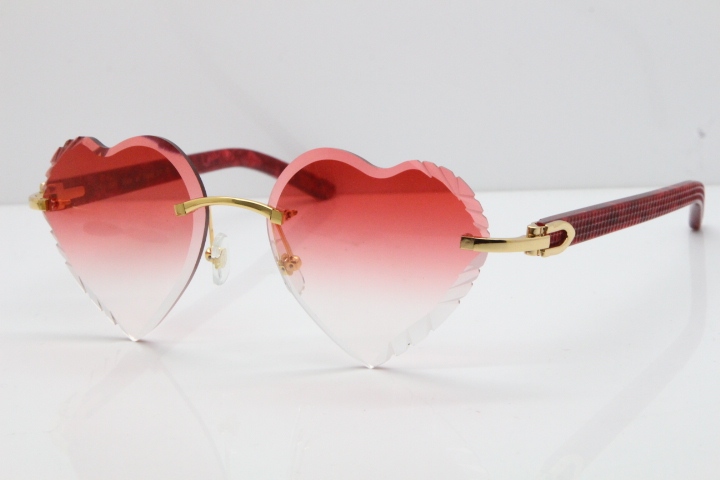 Cartier Rimless 3524012 Heart Marble Red Aztec Sunglasses in Gold Red Lens