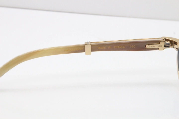 Cartier Smaller Big Stones 7550178 White Genuine Natural Horn Sunglasses Vintage In Gold Blue Lens（Limited edition）