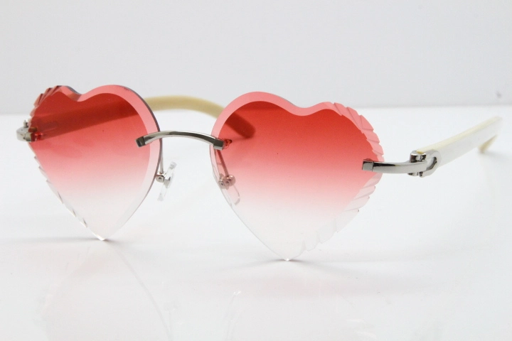 Cartier Rimless 3524012 Heart White Buffalo Horn Sunglasses in Gold Red Lens