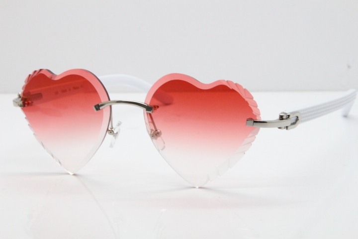 Cartier Rimless 3524012 Heart White Aztec sunglasses in Gold Red Lens