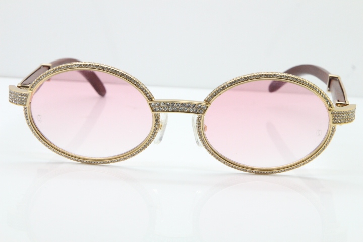 Cartier Vintage 7550178 Wood Smaller Big Stones Sunglasses In Gold Pink Lens（Limited edition）