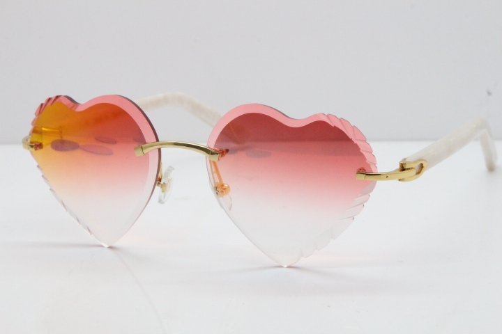 Cartier Rimless 3524012 Heart White Aztec Sunglasses in Gold Mirror Red Lens