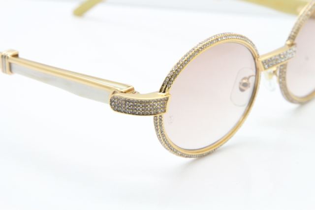 Cartier Smaller Big Stones 7550178 White Genuine Natural Horn Sunglasses Vintage In Gold Brown Lens（Limited edition）