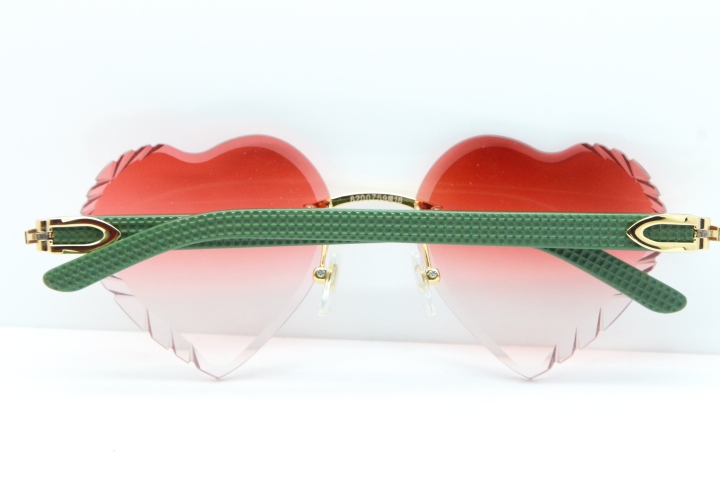 Cartier Rimless 3524012 Heart Green Aztec sunglasses in Gold Red Lens