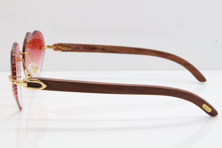 Cartier Rimless 3524012 Heart Original Pear Wood Sunglasses In Gold Red Lens