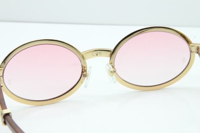 Cartier Vintage 7550178 Wood Smaller Big Stones Sunglasses In Gold Pink Lens（Limited edition）