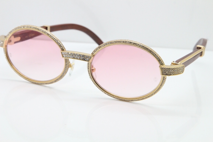 Cartier Vintage 7550178 Wood Smaller Big Stones Sunglasses In Gold Pink Lens（Limited edition）