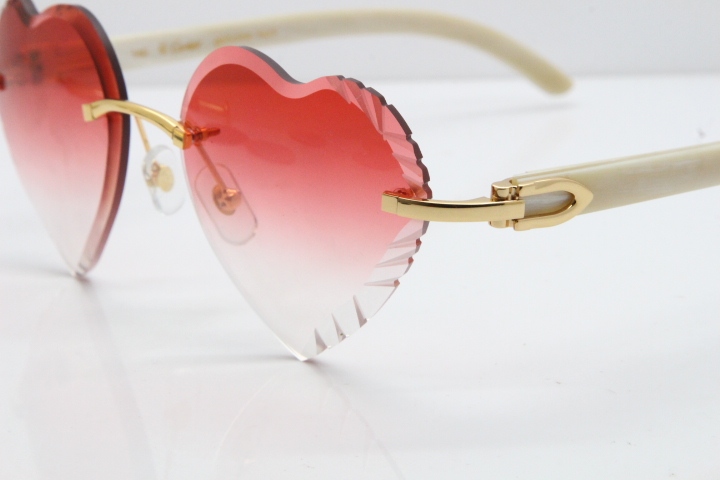 Cartier Rimless 3524012 Heart White Buffalo Horn Sunglasses in Gold Red Lens