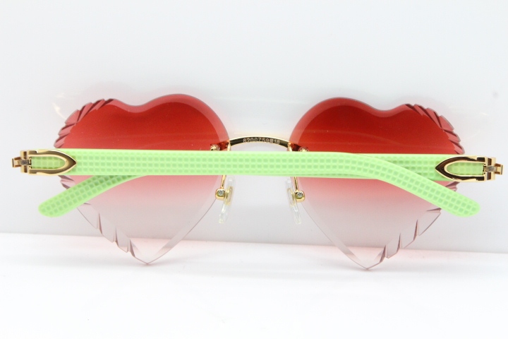 Cartier Rimless 3524012 Heart Green Mix Black Aztec Sunglasses in Gold Red Lens