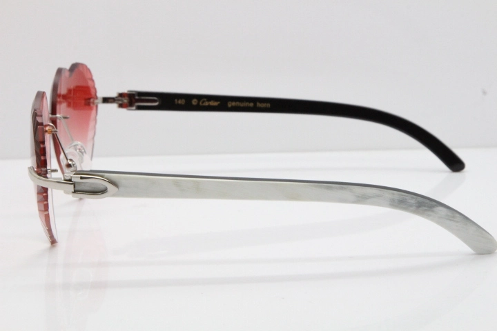 Cartier Rimless 3524012 Heart White Inside Black Buffalo Horn Sunglasses in Gold Red Lens