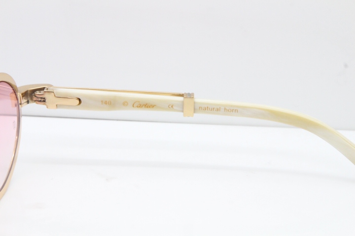 Cartier Smaller Big Stones 7550178 White Genuine Natural Horn Sunglasses Vintage In Gold Pink Lens（Limited edition）