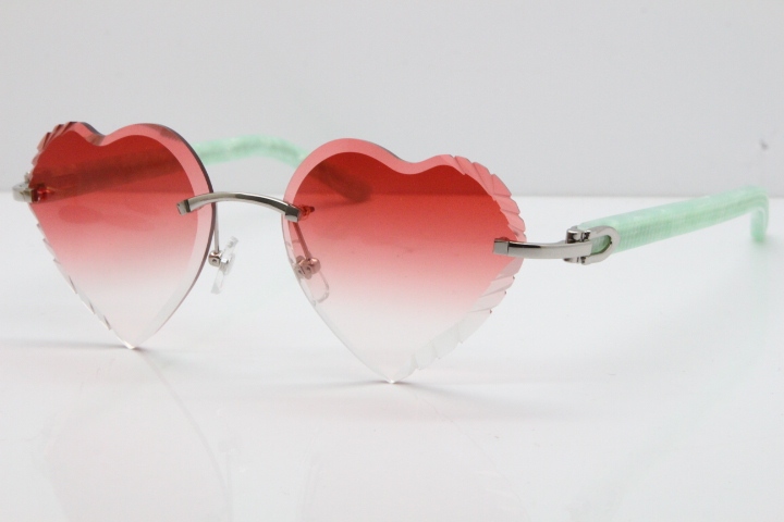 Cartier Rimless 3524012 Heart Marble Blue Aztec Sunglasses in Gold Red Lens