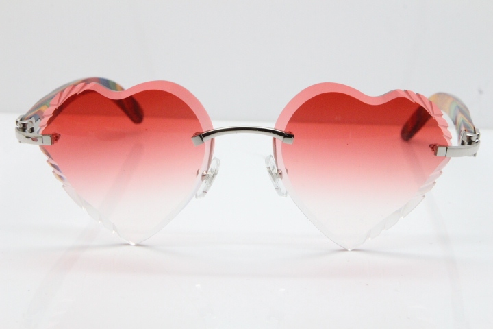 Cartier Rimless 3524012 Heart Original Peacock Wood Sunglasses In Gold Red Lens