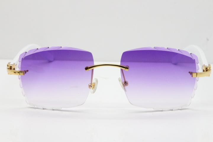 Cartier Rimless 8300816 White Aztec Sunglasses In Gold Purple Lens