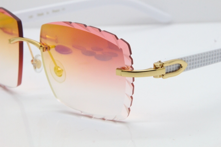 Cartier Rimless 8300816 White Aztec Sunglasses In Gold Red Mirror Lens