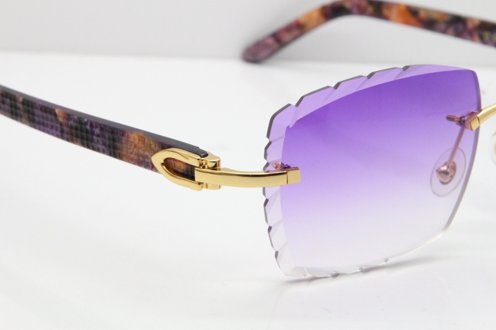 Cartier Rimless 8300816 Marble Purple Aztec Sunglasses In Gold Purple Lens