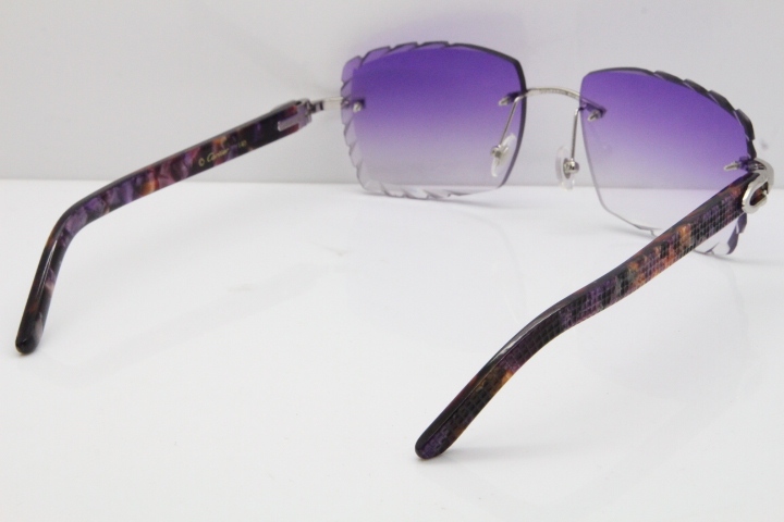 Cartier Rimless 8300816 Marble Purple Aztec Sunglasses In Gold Purple Lens