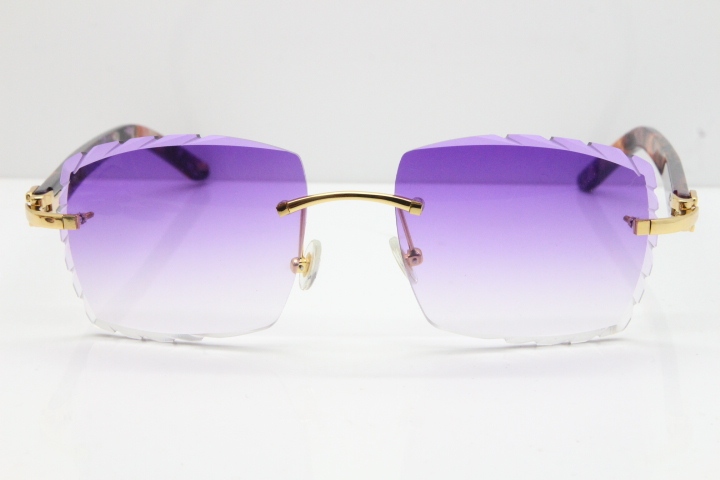 Cartier Rimless 8300816 Marble Purple Aztec Sunglasses In Gold Purple Lens