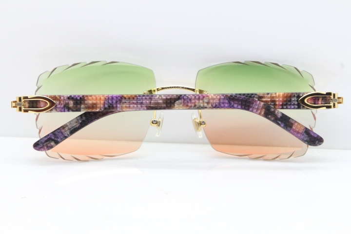 Cartier Rimless 8300816 Marble Purple Aztec Sunglasses In Gold Mix Green Pink Lens