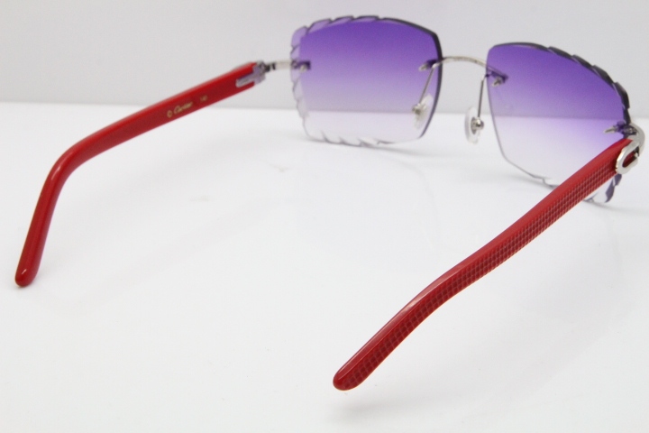 Cartier Rimless 8300816 Red Aztec Sunglasses In Gold Purple Lens