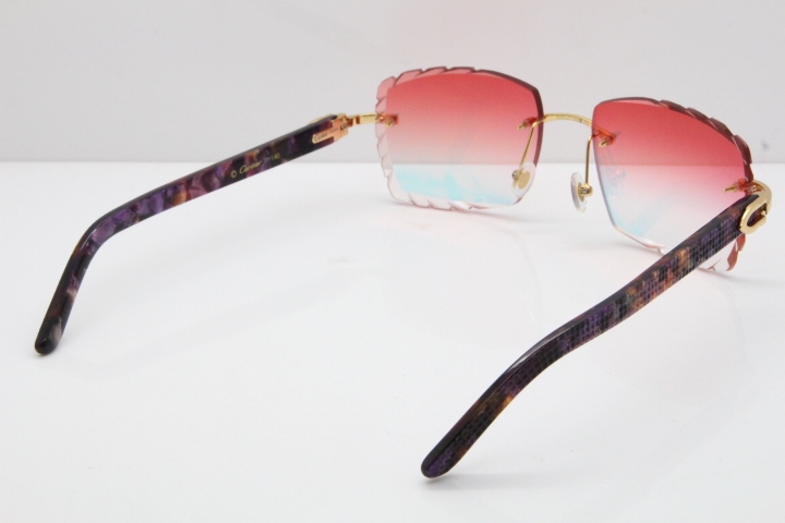 Cartier Rimless 8300816 Marble Purple Aztec Sunglasses In Gold Red Mirror Lens