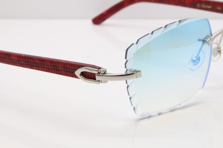 Cartier Rimless 8300816  Marble Red Aztec Sunglasses In Gold Blue Mirror Lens