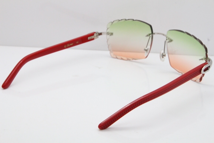 Cartier Rimless 8300816 Red Aztec Sunglasses In Gold Mix Green Pink Lens