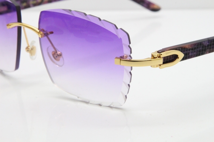 Cartier Rimless 8300816 Marble Purple Aztec Sunglasses In Gold Purple Lens