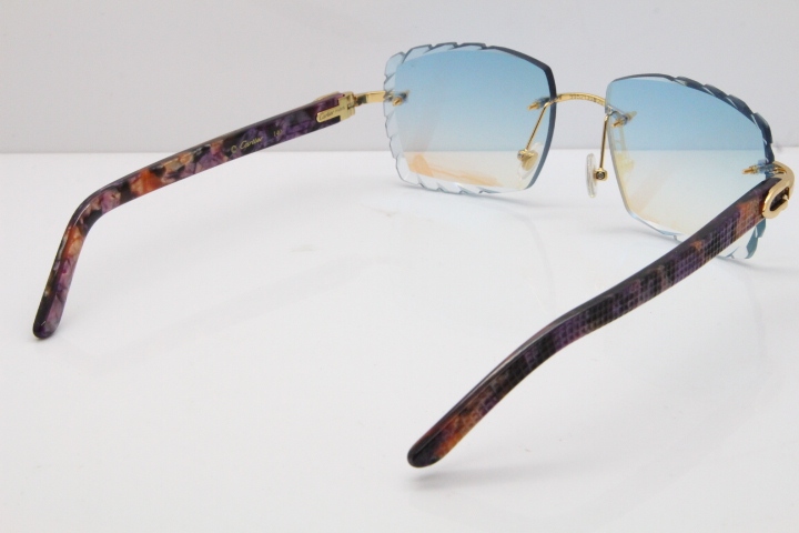 Cartier Rimless 8300816 Marble Purple Aztec Sunglasses In Gold Blue Mirror Lens