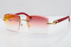 Cartier Rimless 8300816 Red Aztec Sunglasses In Gold Red Mirror Lens