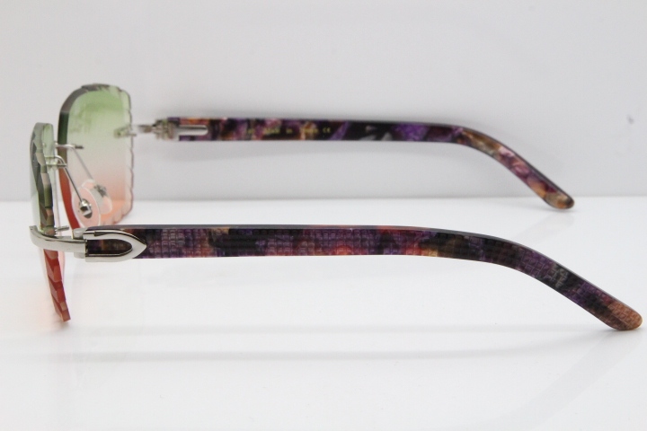 Cartier Rimless 8300816 Marble Purple Aztec Sunglasses In Gold Mix Green Pink Lens