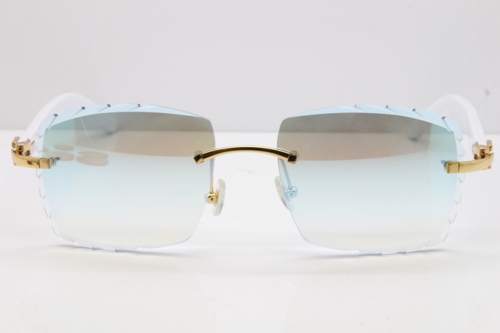 Cartier Rimless 8300816 White Aztec Sunglasses In Gold Blue Mirror Lens