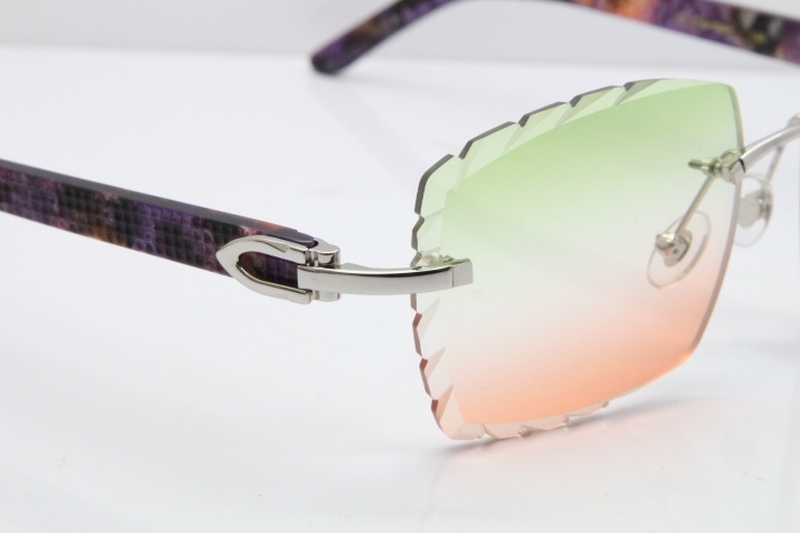 Cartier Rimless 8300816 Marble Purple Aztec Sunglasses In Gold Mix Green Pink Lens