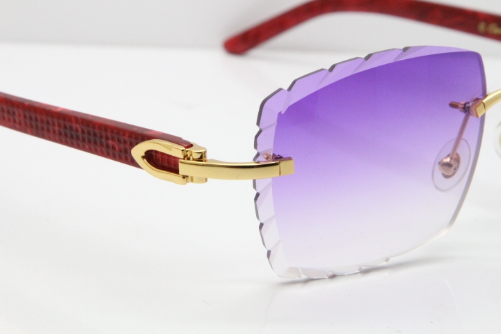 Cartier Rimless 8300816  Marble Red Aztec Sunglasses In Gold Purple Lens