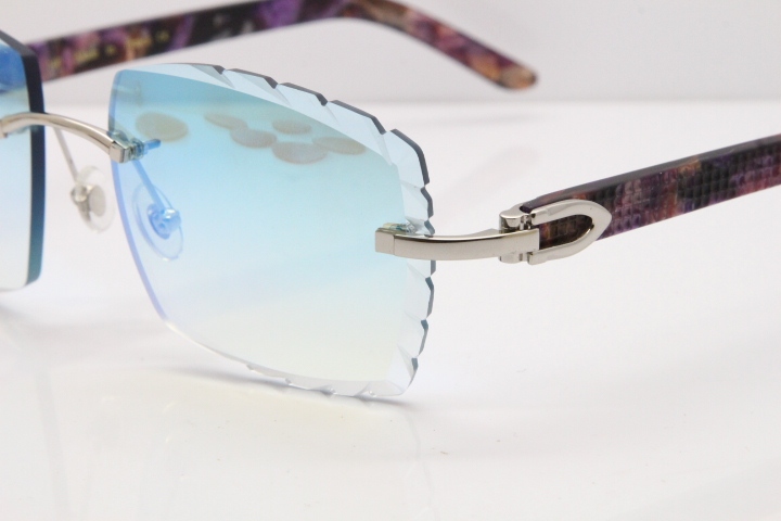 Cartier Rimless 8300816 Marble Purple Aztec Sunglasses In Gold Blue Mirror Lens