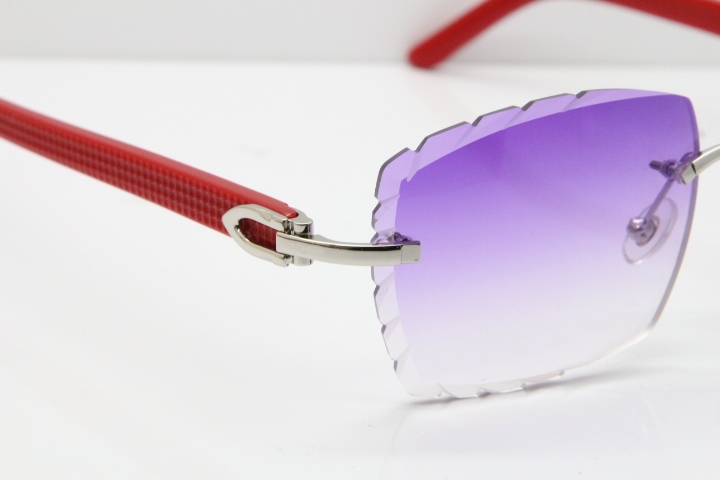 Cartier Rimless 8300816 Red Aztec Sunglasses In Gold Purple Lens