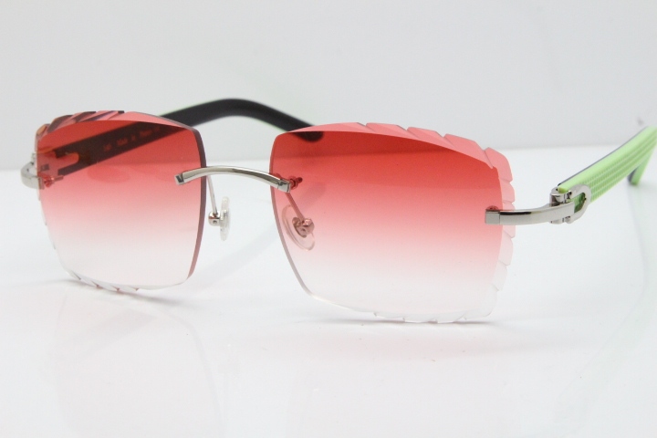 Cartier Rimless 8300816 Original Black Inside Green Aztec Sunglasses In Gold Red Mirror Lens