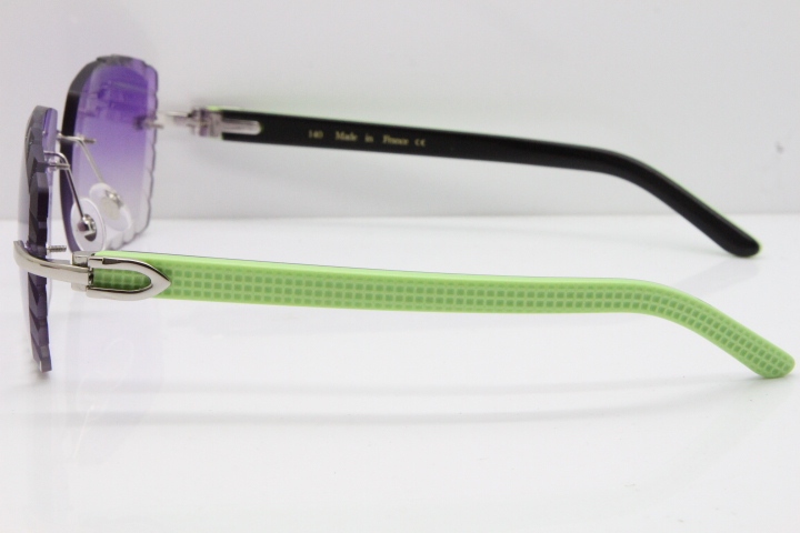 Cartier Rimless 8300816 Original Black Inside Green Aztec Sunglasses In Gold Purple Lens