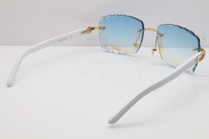 Cartier Rimless 8300816 White Aztec Sunglasses In Gold Blue Mirror Lens
