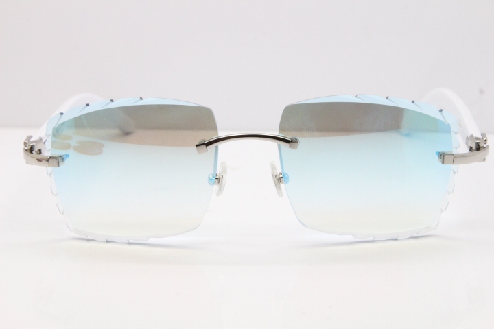 Cartier Rimless 8300816 White Aztec Sunglasses In Gold Blue Mirror Lens