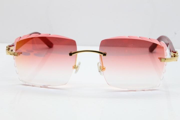 Cartier Rimless 8300816  Marble Red Aztec Sunglasses In Gold Red Mirror Lens