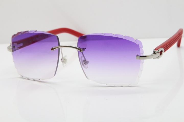 Cartier Rimless 8300816 Red Aztec Sunglasses In Gold Purple Lens