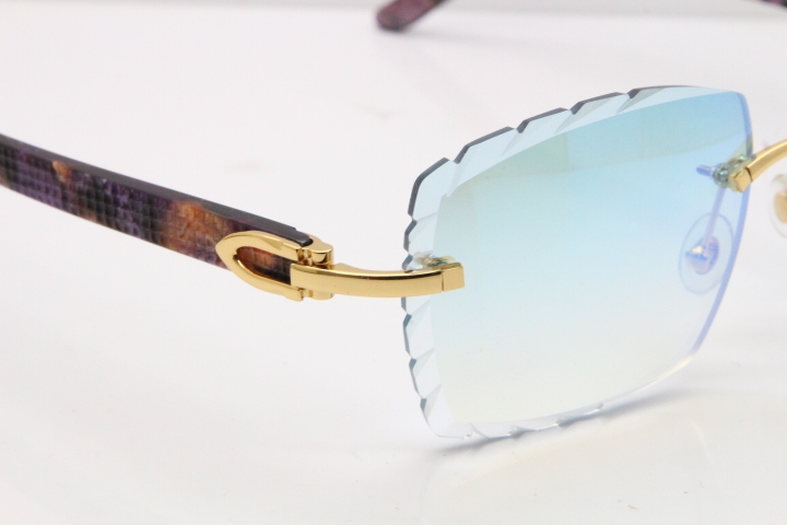 Cartier Rimless 8300816 Marble Purple Aztec Sunglasses In Gold Blue Mirror Lens