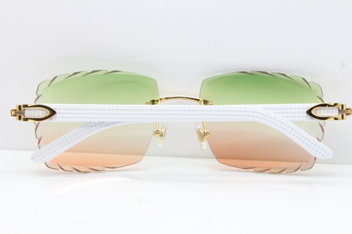 Cartier Rimless 8300816 White Aztec Sunglasses In Gold Mix Green Pink Lens