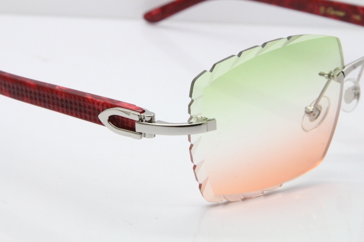 Cartier Rimless 8300816 Original Red Marble Aztec Sunglasses In Gold Mix Green Pink Lens