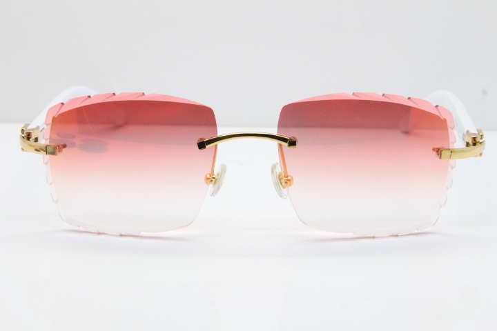 Cartier Rimless 8300816 White Aztec Sunglasses In Gold Red Mirror Lens
